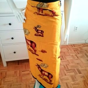 Yellow Animal Print Beach Wrap, Full Size Red Dear Print Wrap.